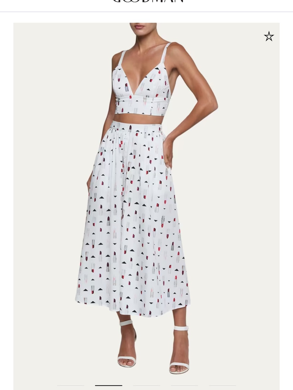 L'AGENCE White Maxi Skirt with Red & Black Lipstick Print